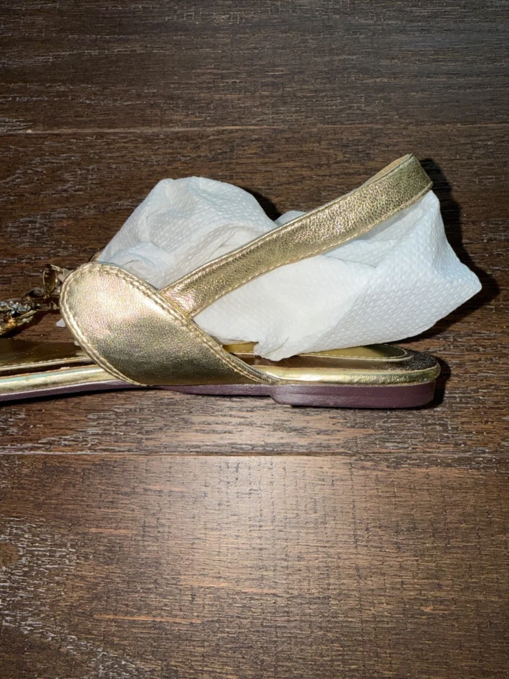 ALDO Gold Rhinestone Chain T-Strap Sandals Size 38
